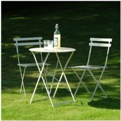 SET BISTROT 2 SEDIE E TAVOLO LEGNO E FERRO BIANCO