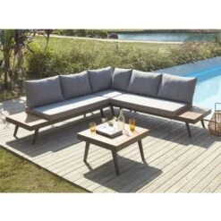 Salotto Da Giardino In Alluminio E Acacia BERUTTI: 1 Divano Angolare 4 Posti E 1 Tavolino -Giardino di Lusso 94992927 3