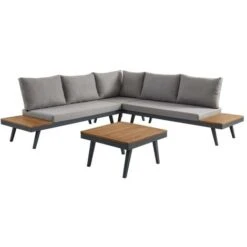 Salotto Da Giardino In Alluminio E Acacia BERUTTI: 1 Divano Angolare 4 Posti E 1 Tavolino -Giardino di Lusso 94992927 4