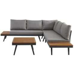 Salotto Da Giardino In Alluminio E Acacia BERUTTI: 1 Divano Angolare 4 Posti E 1 Tavolino -Giardino di Lusso 94992927 5