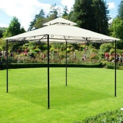 Gazebo Giardino 3x3 Mt In Metallo Con Telo Tendone Party Antipioggia PVC Beige