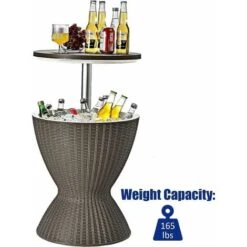 GIANTEX Tavolino Da Giardino Allungabile In Polyrattan 30 L, Portaghiaccio Per Birra/Cocktail, Tavolino Da Bar Per Festa Estativa (Marrone) -Giardino di Lusso 95418589 4