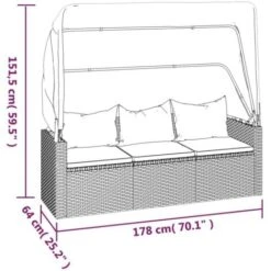 Divano Giardino 3 Posti Con Tetto E Poggiapiedi Nero Polyrattan VidaXL -Giardino di Lusso 95606173 3