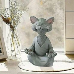 ELLE Buddha Cat Statue-Happy Cat Buddha, Cat Buddha Statue Meditazione Cat Statue Garden Sculpture Outdoor Decor, Yoga Buddha Zen Cat, Outdoor Prato Decorazione, 12x12x18cm -Giardino di Lusso 95746984 3