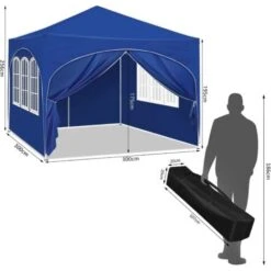 WOLTU Gazebo Pieghevole Da Giardino. Gazebo Impermeabile Pop Up Da 3x3m Con Pannelli Laterali. Tendone Da Esterno. Altezza Regolabile. Protezione UV. Con Custodia.Blu -Giardino di Lusso 95935164 3