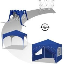 WOLTU Gazebo Pieghevole Da Giardino. Gazebo Impermeabile Pop Up Da 3x3m Con Pannelli Laterali. Tendone Da Esterno. Altezza Regolabile. Protezione UV. Con Custodia.Blu -Giardino di Lusso 95935164 5