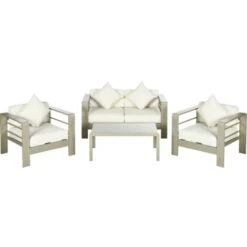 Outsunny Set Giardino 4 Pezzi Con Divanetto 2 Poltrone E Tavolino Con Cuscini Sfoderabili Oro