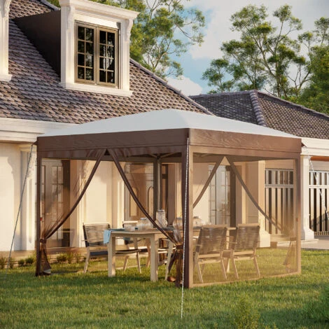 Outsunny Gazebo Da Giardino Con Zanzariera E Borsa Da Trasporto Con Ruote, 300x300x270 Cm, Color Crema 4 Outsunny Gazebo Da Giardino Con Zanzariera E Borsa Da Trasporto Con Ruote, 300x300x270 Cm, Color Crema - immagine 2
