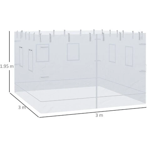 Outsunny Parete Per Gazebo 3x3 In Nylon, Set 3 Pezzi Zanzariera Con 6 Finestre E Porta Con Cerniera, 300Lx195 Cm 5 Outsunny Parete Per Gazebo 3x3 In Nylon, Set 3 Pezzi Zanzariera Con 6 Finestre E Porta Con Cerniera, 300Lx195 Cm - immagine 3