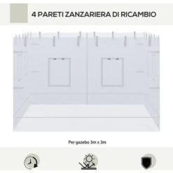 Outsunny Parete Per Gazebo 3x3 In Nylon, Set 3 Pezzi Zanzariera Con 6 Finestre E Porta Con Cerniera, 300Lx195 Cm 10 Outsunny Parete Per Gazebo 3x3 In Nylon, Set 3 Pezzi Zanzariera Con 6 Finestre E Porta Con Cerniera, 300Lx195 Cm -Giardino di Lusso 96085117 4
