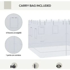 Outsunny Parete Per Gazebo 3x3 In Nylon, Set 3 Pezzi Zanzariera Con 6 Finestre E Porta Con Cerniera, 300Lx195 Cm 11 Outsunny Parete Per Gazebo 3x3 In Nylon, Set 3 Pezzi Zanzariera Con 6 Finestre E Porta Con Cerniera, 300Lx195 Cm -Giardino di Lusso 96085117 5