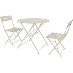 Set Bistrot 2 Sedie Con Tavolino Pieghevole Salvaspazio Salottino Salotto In Acciaio Per Patio Giardino Balcone Veranda Esterno Piscina Terrazzo Arredo Design Retro Industrial Beige