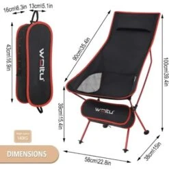 WOLTU Sedia Da Campeggio Pieghevole. Set 4. Sedia Da Esterno Giardino. Sedia Camping Portatile Leggera. Sedia Da Pesca. Nero+Rosso -Giardino di Lusso 96456917 3