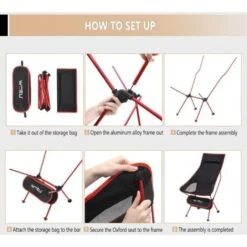 WOLTU Sedia Da Campeggio Pieghevole. Set 4. Sedia Da Esterno Giardino. Sedia Camping Portatile Leggera. Sedia Da Pesca. Nero+Rosso -Giardino di Lusso 96456917 5