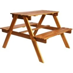 Nova Tavolo Picnic Per Bambini Con Ombrellone 79x90x60cm In Acacia -Giardino di Lusso 96778296 4