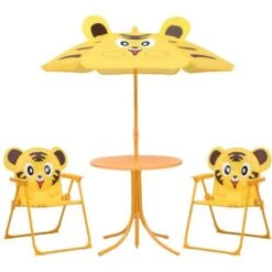 Nova Set Bistrot Da Giardino Per Bimbi Con Ombrellone E Sedioline Vari Temi E Colori Colore : Giallo Leone