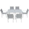 Outsunny Set Da Giardino Con Tavolo In Vetro Temperato E 6 Sedie Con Tessuto A Rete, Grigio -Giardino di Lusso 96925608 1