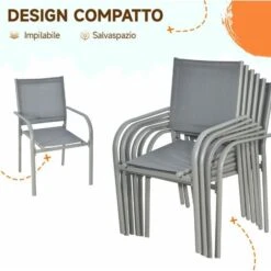 Outsunny Set Da Giardino Con Tavolo In Vetro Temperato E 6 Sedie Con Tessuto A Rete, Grigio -Giardino di Lusso 96925608 5