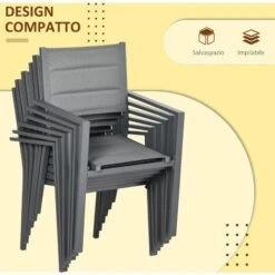 Outsunny Set Da Giardino Con Tavolo Allungabile In Alluminio E 6 Sedie Con Seduta Traspirante, Grigio -Giardino di Lusso 96925637 5