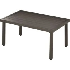 Outsunny Tavolino Da Caffè In Acciaio Con Piedini Regolabili E Piano A Doghe, 91x51x46 Cm, Marrone