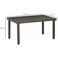 Outsunny Tavolino Da Caffè In Acciaio Con Piedini Regolabili E Piano A Doghe, 91x51x46 Cm, Marrone -Giardino di Lusso 96925746 3