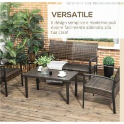 Outsunny Tavolino Da Caffè In Acciaio Con Piedini Regolabili E Piano A Doghe, 91x51x46 Cm, Marrone -Giardino di Lusso 96925746 4