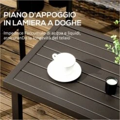 Outsunny Tavolino Da Caffè In Acciaio Con Piedini Regolabili E Piano A Doghe, 91x51x46 Cm, Marrone -Giardino di Lusso 96925746 5