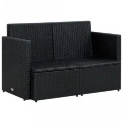 Divano Da Giardino A 2 Posti Con Cuscini In Polyrattan Nero -Giardino di Lusso 97208527 5