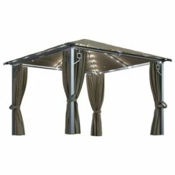 Gazebo Con Tende E Luci LED 300x300 Cm Grigio Talpa Alluminio -Giardino di Lusso 97216139 2