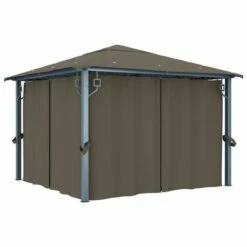 Gazebo Con Tende E Luci LED 300x300 Cm Grigio Talpa Alluminio -Giardino di Lusso 97216139 3