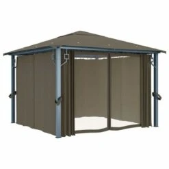 Gazebo Con Tende E Luci LED 300x300 Cm Grigio Talpa Alluminio -Giardino di Lusso 97216139 4