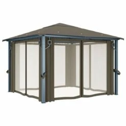 Gazebo Con Tende E Luci LED 300x300 Cm Grigio Talpa Alluminio -Giardino di Lusso 97216139 5
