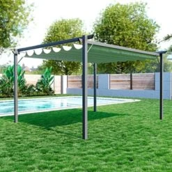 Gazebo Pergola 3 X 3 M Pergolato Con Telo Impermeabile Retrattile Richiudibile Struttura In Acciaio Per Giardino Terrazzo Piscina Esterno Fiere Campeggio Design Elegante Moderno Koloa Colore Beige -Giardino di Lusso 97782094 3