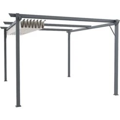 Gazebo Pergola 3 X 3 M Pergolato Con Telo Impermeabile Retrattile Richiudibile Struttura In Acciaio Per Giardino Terrazzo Piscina Esterno Fiere Campeggio Design Elegante Moderno Koloa Colore Beige -Giardino di Lusso 97782094 4