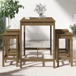 Set Bar Da Giardino 5 Pz Miele In Legno Massello Di Pino VidaXL -Giardino di Lusso 98279499 4