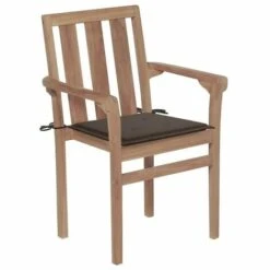Sedie Da Giardino Impilabili Con Cuscini 4 Pz Massello Di Teak -Giardino di Lusso 98403507 3