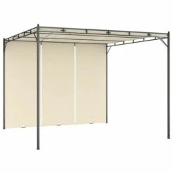 Gazebo Da Giardino Con Tenda Laterale 3x3x2,25m Crema