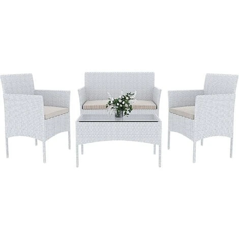 Arreditaly Set Di Mobili Da Giardino Salotto Salottino In Rattan 4 Posti Con Tavolino E Ripiano In Vetro 2 Poltrone E Divano 2 Posti Per Giardino Esterno Piscina Cuscini Sfoderabili (Bianco) 3 Arreditaly Set Di Mobili Da Giardino Salotto Salottino In Rattan 4 Posti Con Tavolino E Ripiano In Vetro 2 Poltrone E Divano 2 Posti Per Giardino Esterno Piscina Cuscini Sfoderabili (Bianco)