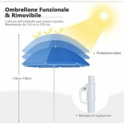 COSTWAY Set Di 2 Sedie Da Campeggio Pieghevoli, Con Ombrellone E Tavolino Contenitore, Resistente E Leggero, Capacità 270 Kg (blu) -Giardino di Lusso 98650926 5