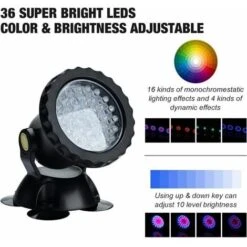 Proiettore Per Acquario RGB, Luce Per Pesci Sommergibile Sott'acqua, Lampada A LED Impermeabile IP68 Luce Ad Angolo Regolabile Con Telecomando Per Fontana Da Giardino Con Laghetto (confezione Da 2) -Giardino di Lusso 98702700 4
