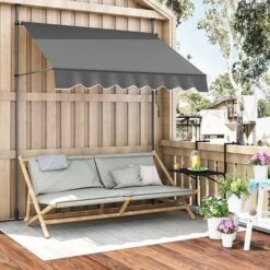 WOLTU Tenda Da Sole Per Esterno. Tenda Parasole Senza Perforazione. Telo Ombreggiante Con Manovella. Altezza Regolabile. Per Balcone. Veranda. Terrazza. 250 Cm. Grigio Carbone