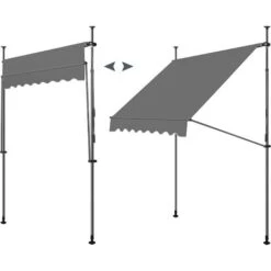 WOLTU Tenda Da Sole Per Esterno. Tenda Parasole Senza Perforazione. Telo Ombreggiante Con Manovella. Altezza Regolabile. Per Balcone. Veranda. Terrazza. 250 Cm. Grigio Carbone -Giardino di Lusso 98916771 3