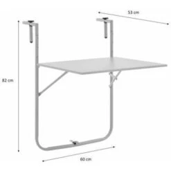 Tavolo Da Giardino - Tavolo Pieghevole Da Balcone - Pieghevole - Grigio - Acciaio - 1 Persona - 60 X 78 X 86-101 Cm -Giardino di Lusso 99471233 2