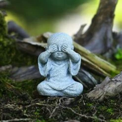 Mini Statua Di Buddha Decorazione Acquario Zen Arenaria Piccolo Monaco Figurine Decor 4 Pezzi,Grigio -Giardino di Lusso 99776830 3