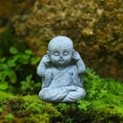 Mini Statua Di Buddha Decorazione Acquario Zen Arenaria Piccolo Monaco Figurine Decor 4 Pezzi,Grigio -Giardino di Lusso 99776830 4